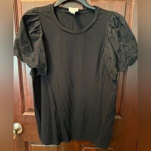 Ava & Viv Black Eyelet Sleeve Top